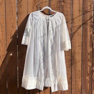 Vintage 60s Sears Nylon Lace Peignoir Robe Duster Feminine Coquette Bridal